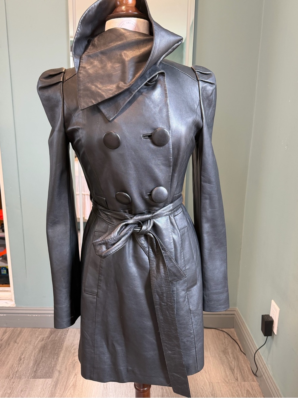 Vero Moda Lamb Leather Trench Coat Oversized Convertible Collar S